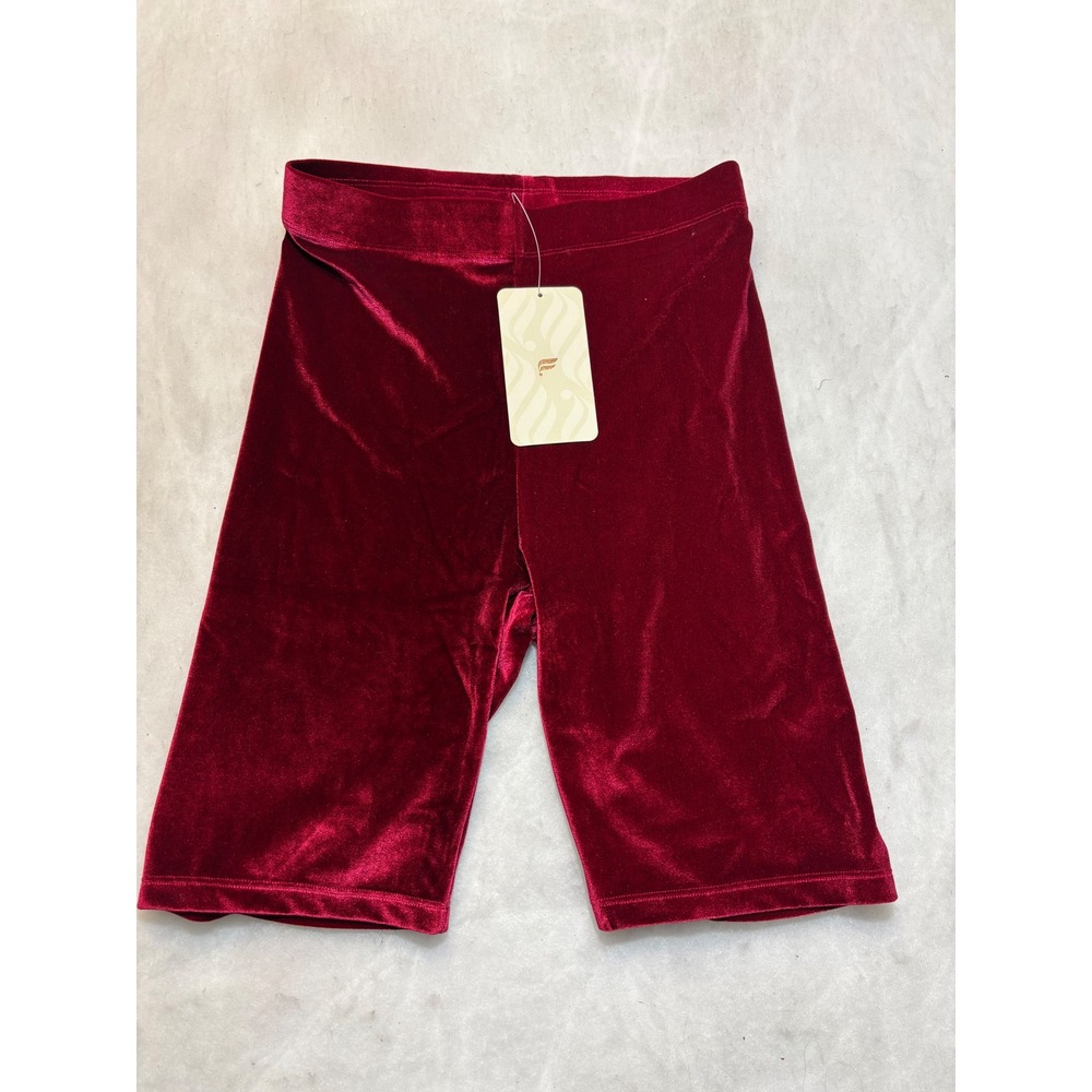 Fabletics Velvet Biker Shorts Burgundy Wine High Waisted Athletic‎ Size M